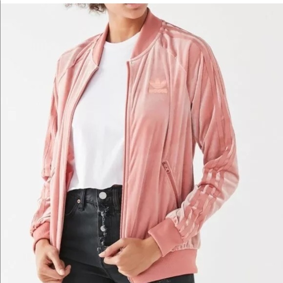 Adidas velvet vibes pink velour track jacket xs - Picture 2 of 6